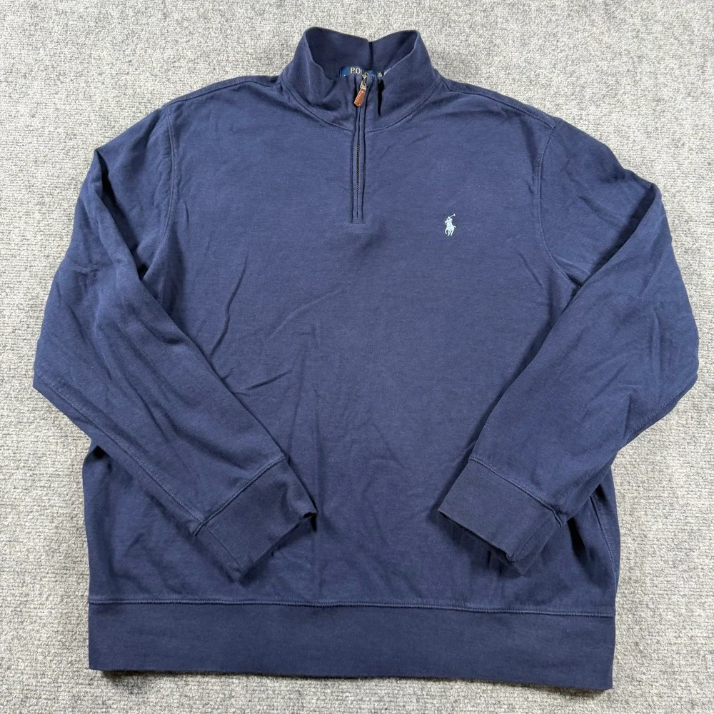 Polo Ralph Lauren Quarter Zip Mens XL Navy Blue Cotton Pullover Sweater